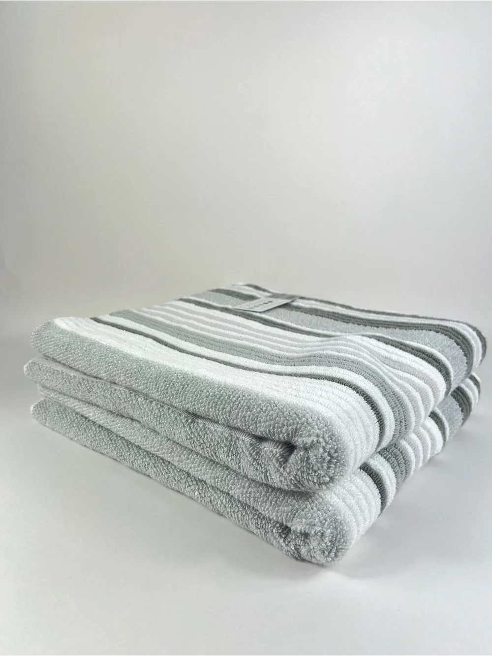 Casaba Bath Towels Tan Taupe White Striped Quick Dry Soft Cotton 2 Pc Set NEW